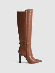 Leather Knee High Boots in Tan