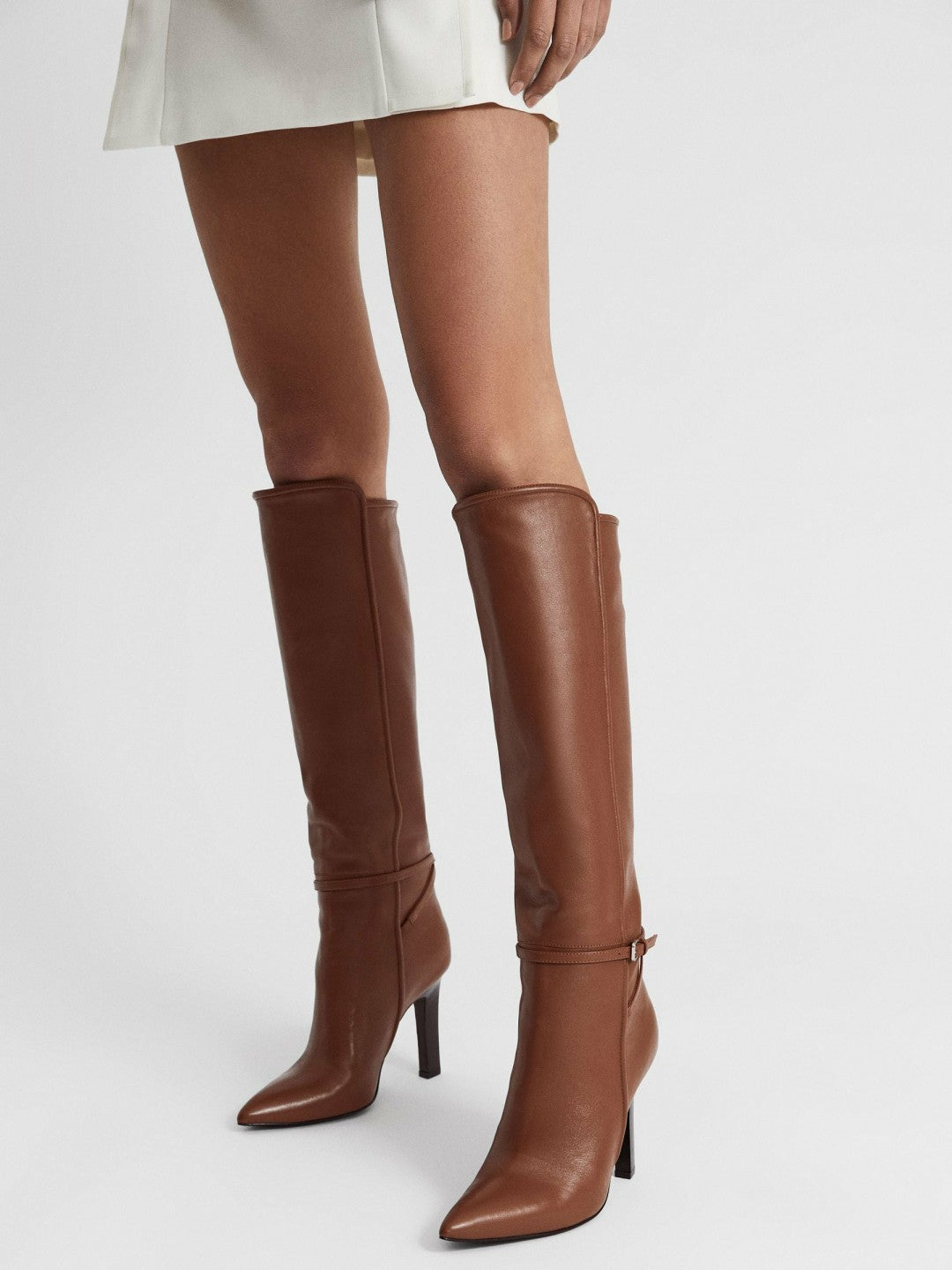 Leather Knee High Boots in Tan