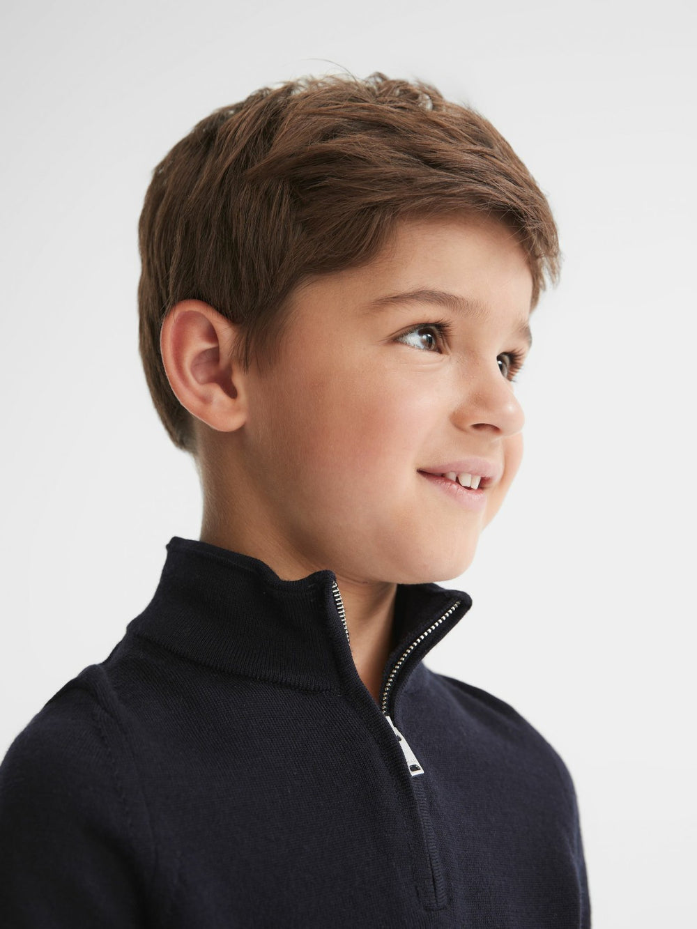 9-14 yrs Merino Wool Zip-Neck Jumper in Navy