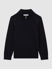 9-14 yrs Merino Wool Zip-Neck Jumper in Navy