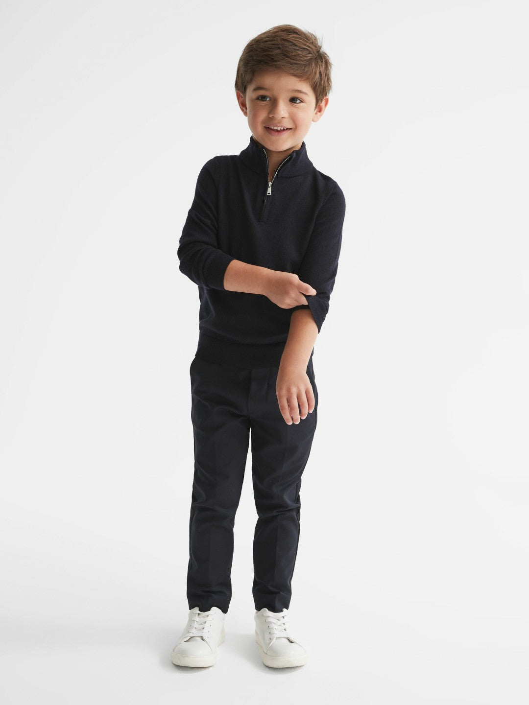 9-14 yrs Merino Wool Zip-Neck Jumper in Navy