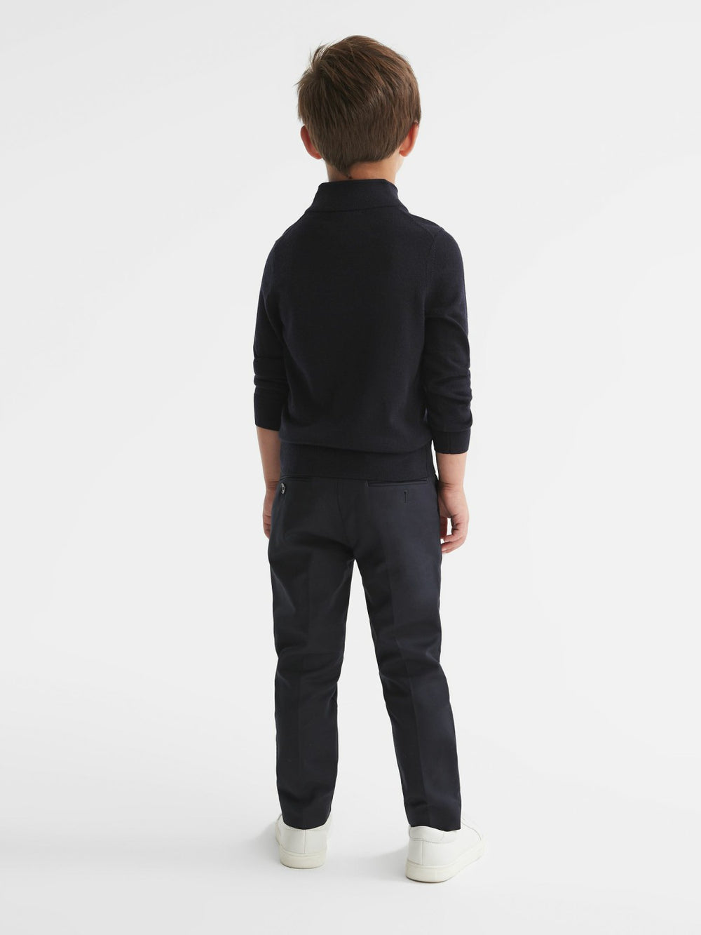9-14 yrs Merino Wool Zip-Neck Jumper in Navy