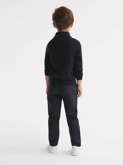 9-14 yrs Merino Wool Zip-Neck Jumper in Navy