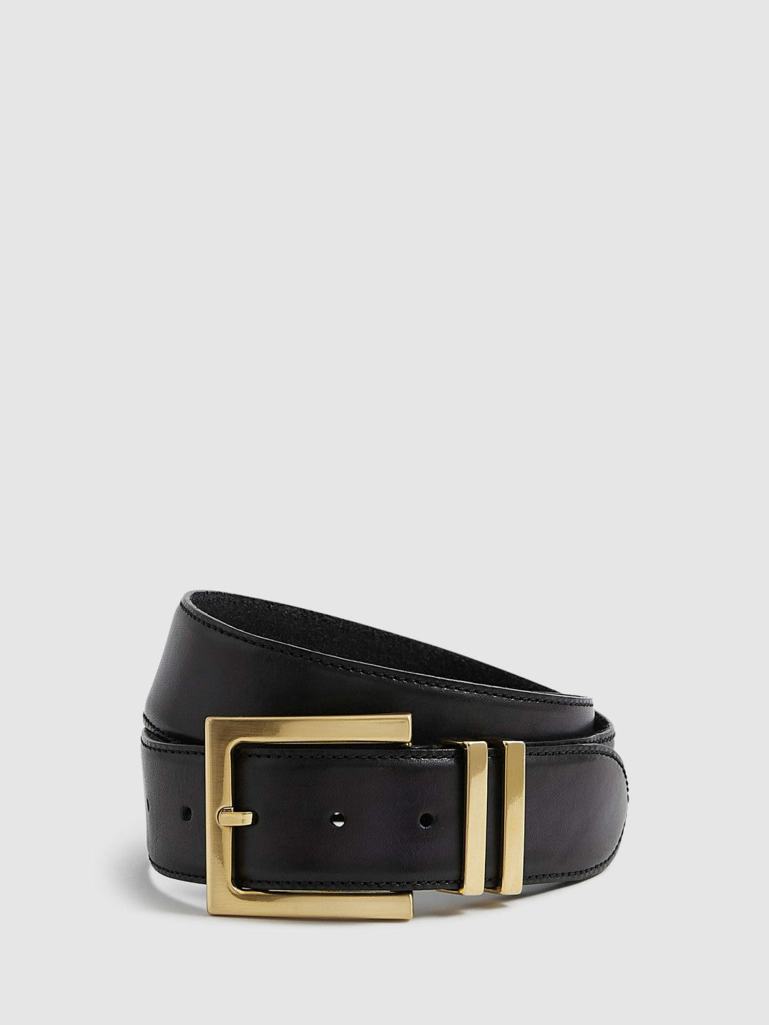 Leather Square Buckle Belt in Black