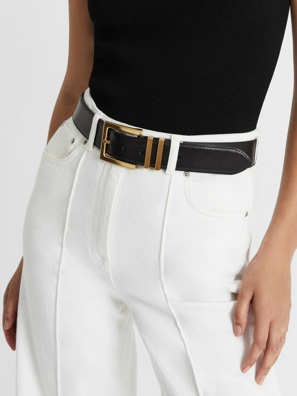 Leather Square Buckle Belt in Black