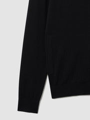 Merino Wool Zip-Through Cardigan in Black