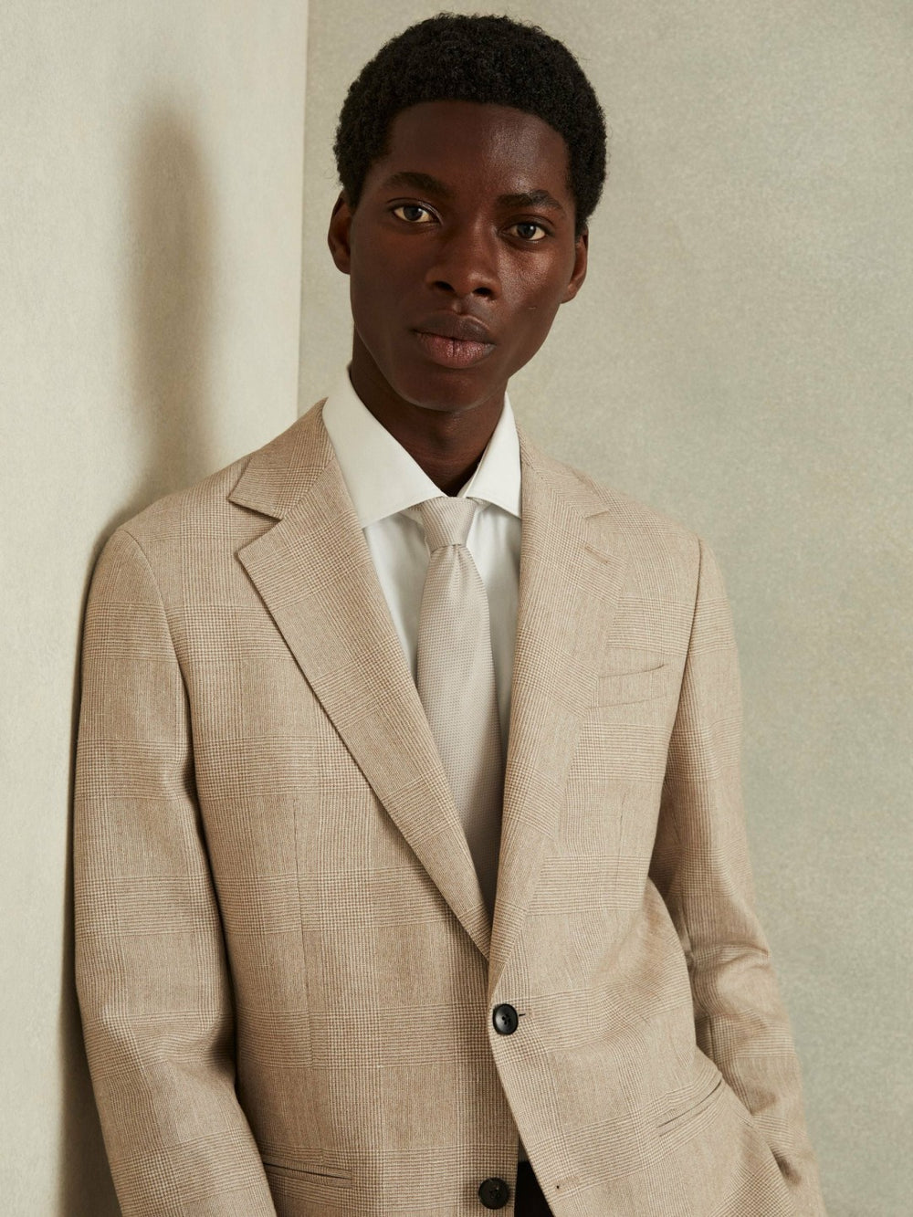 Textured Silk Blend Tie in Soft Champagne