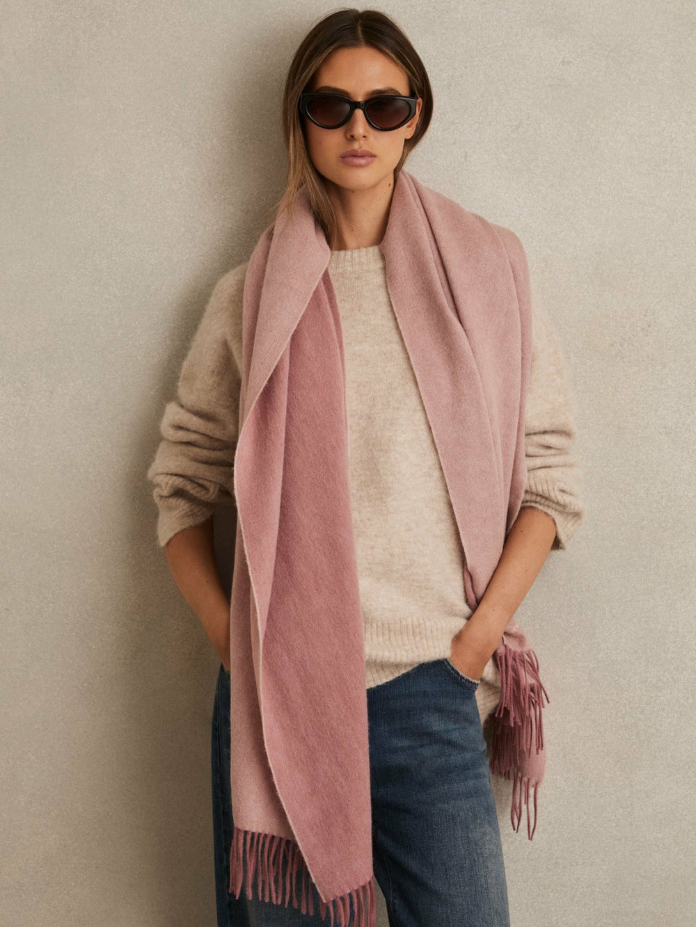 Wool-Cashmere Scarf in Blush