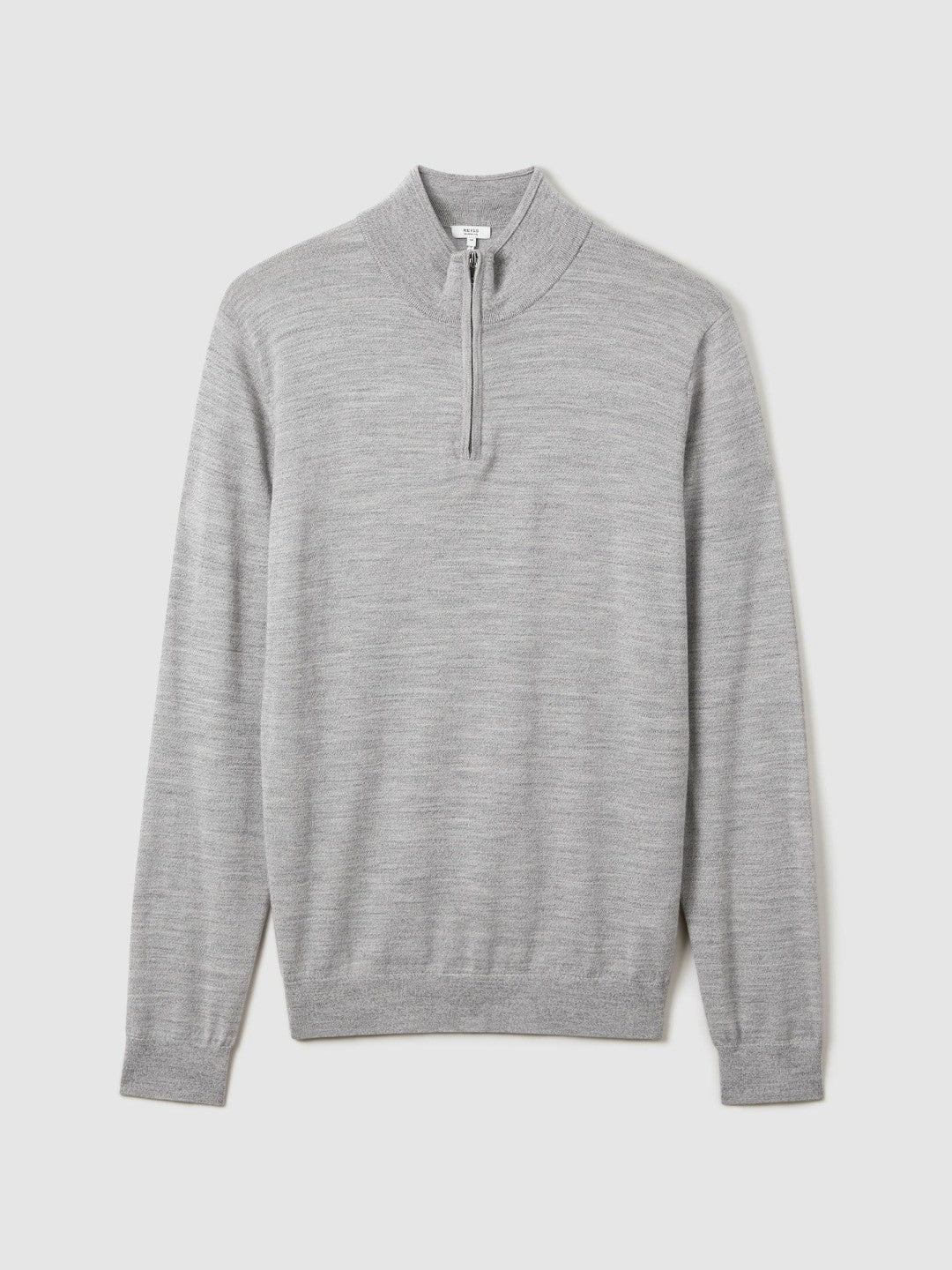 Merino Wool Half-Zip Jumper in Soft Grey Mouline