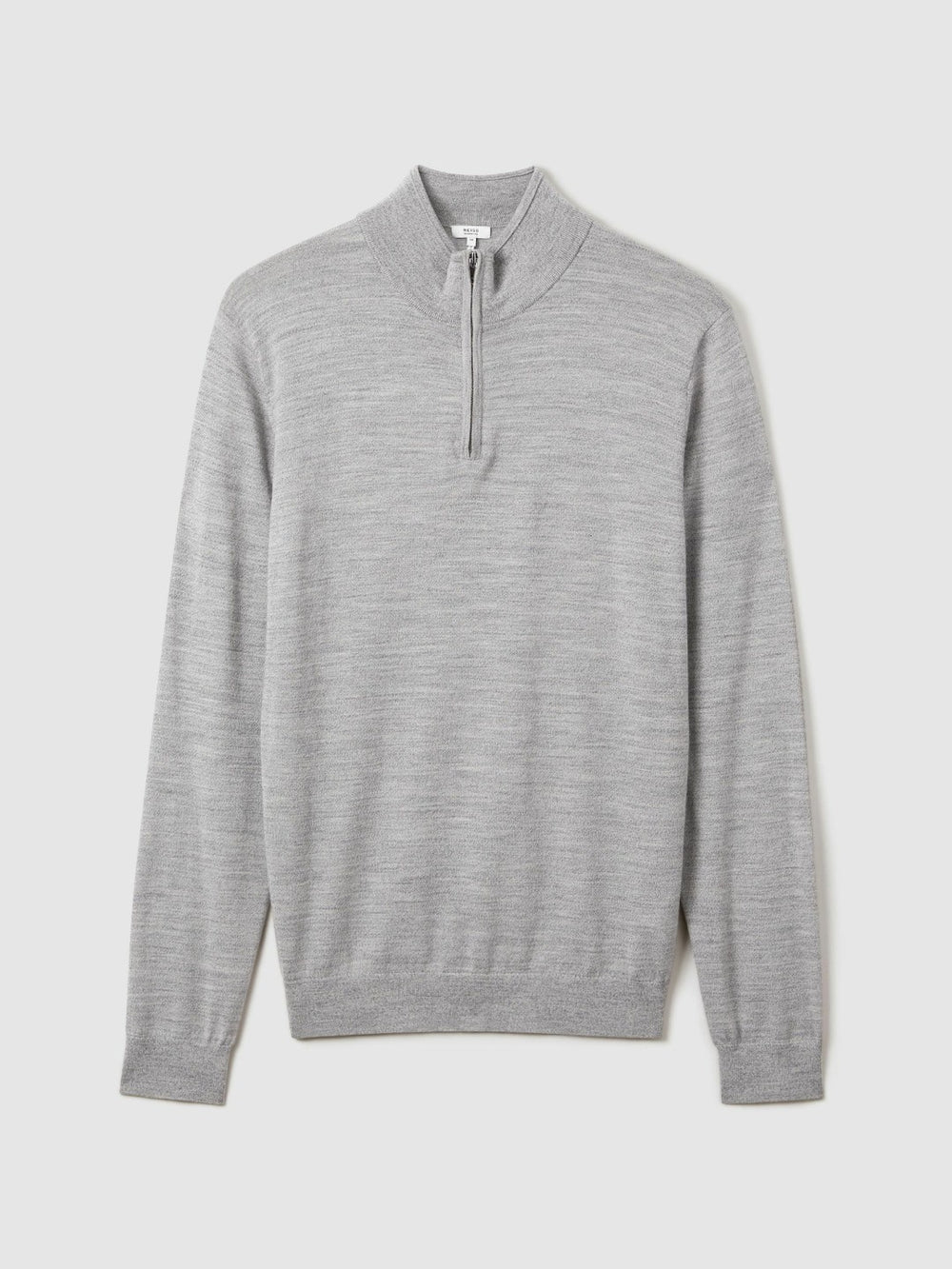 Merino Wool Half-Zip Jumper in Soft Grey Mouline
