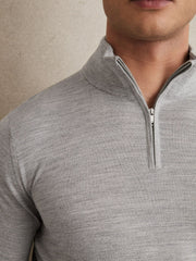 Merino Wool Half-Zip Jumper in Soft Grey Mouline