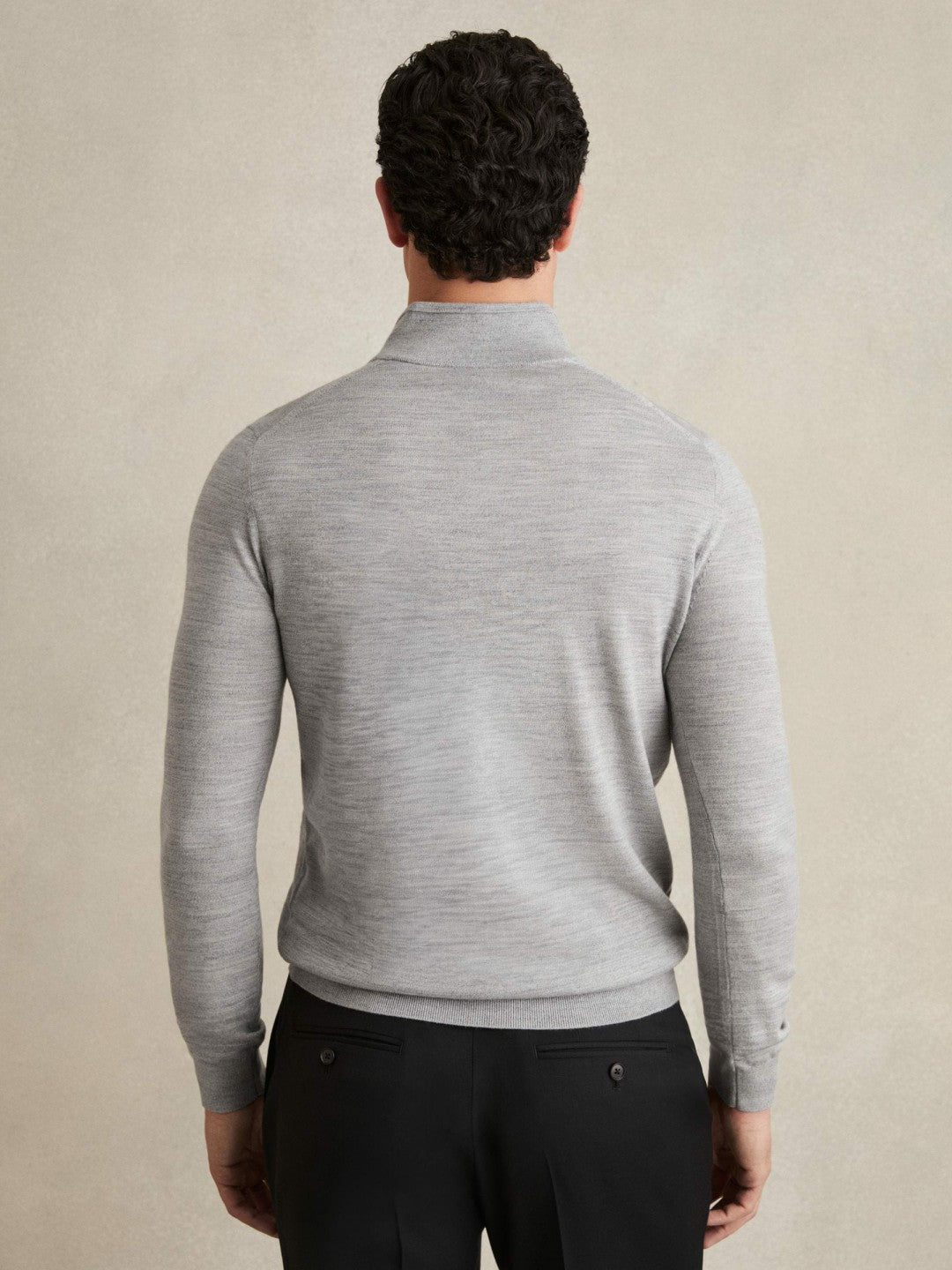 Merino Wool Half-Zip Jumper in Soft Grey Mouline