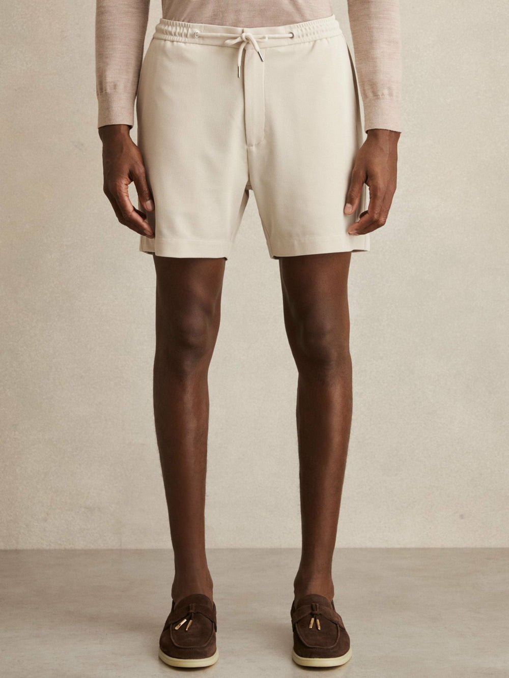 Textured Drawstring Shorts in Stone