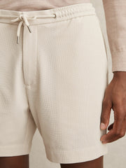 Textured Drawstring Shorts in Stone