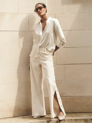 Silk-Satin Concealed-Placket Shirt in Ivory