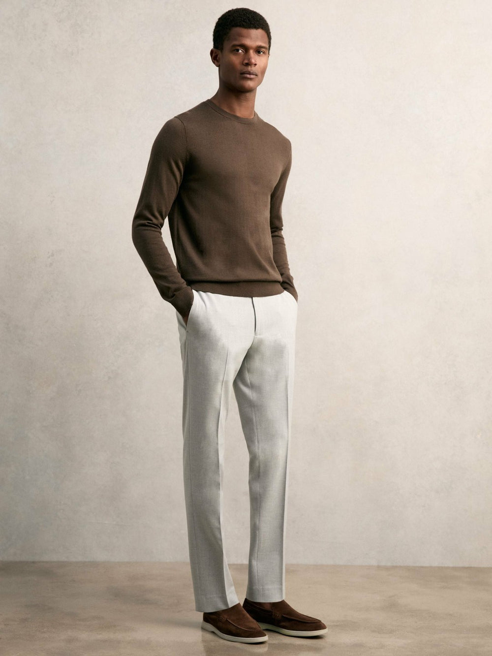 Slim-Fit Internal-Drawstring Trousers in Grey