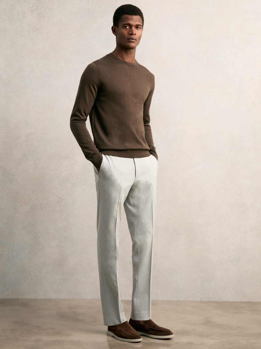 Slim-Fit Internal-Drawstring Trousers in Grey