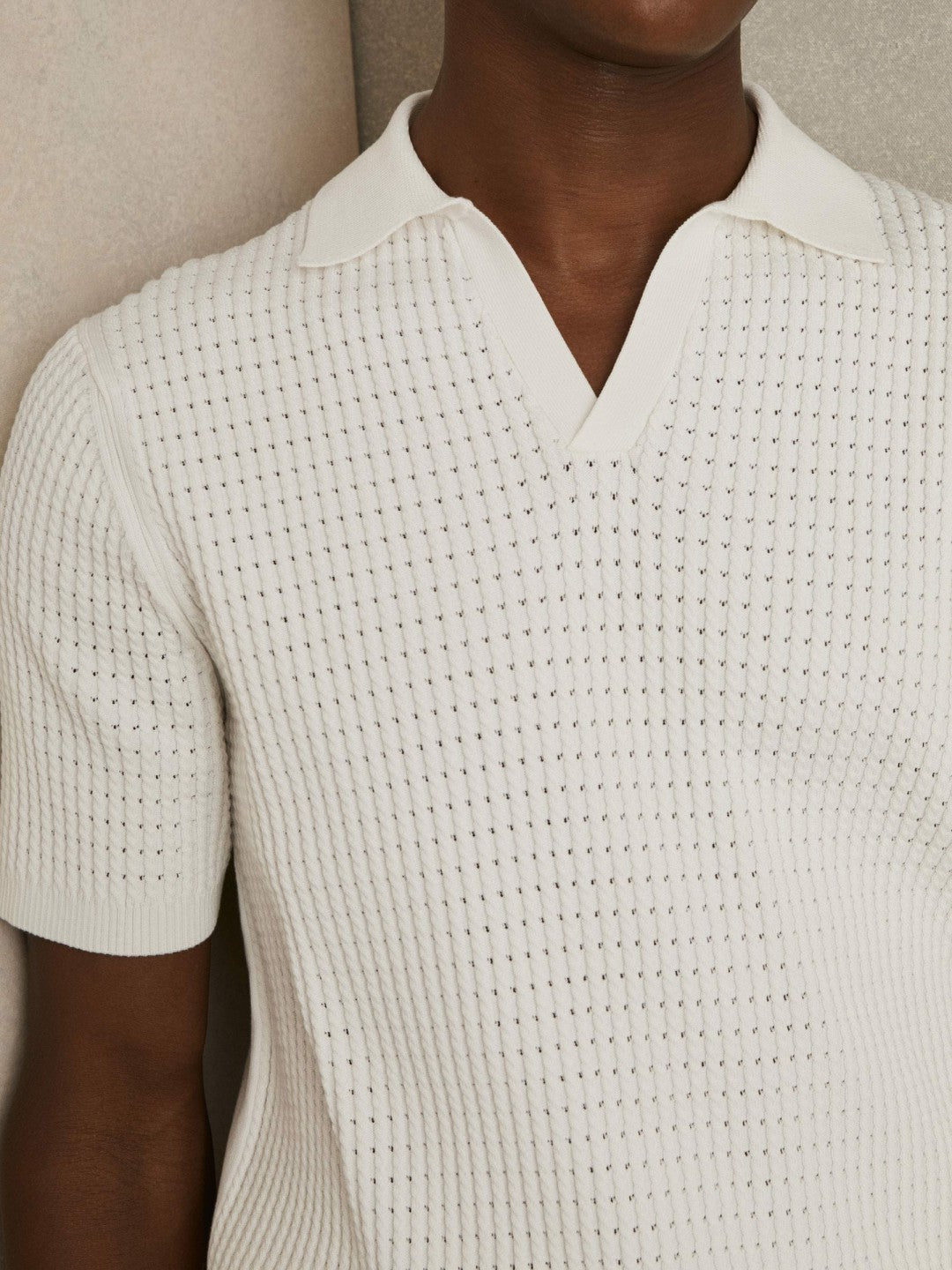 Micro-Cable Open-Collar Cotton-Blend Shirt in White