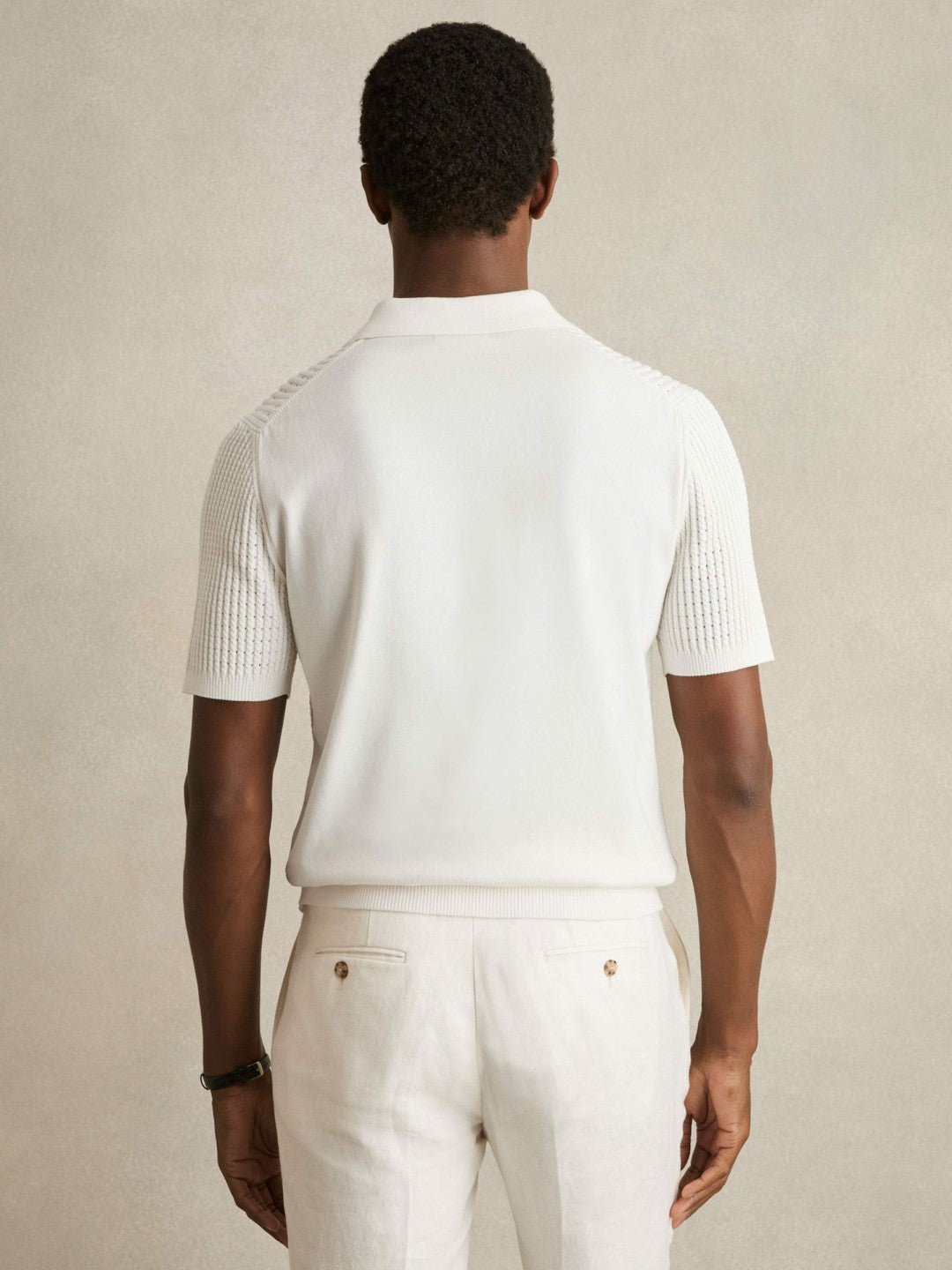 Micro-Cable Open-Collar Cotton-Blend Shirt in White
