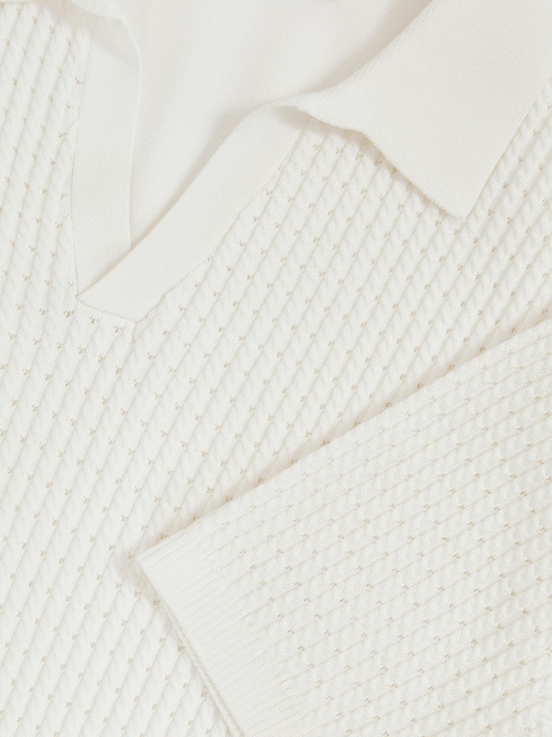 Micro-Cable Open-Collar Cotton-Blend Shirt in White