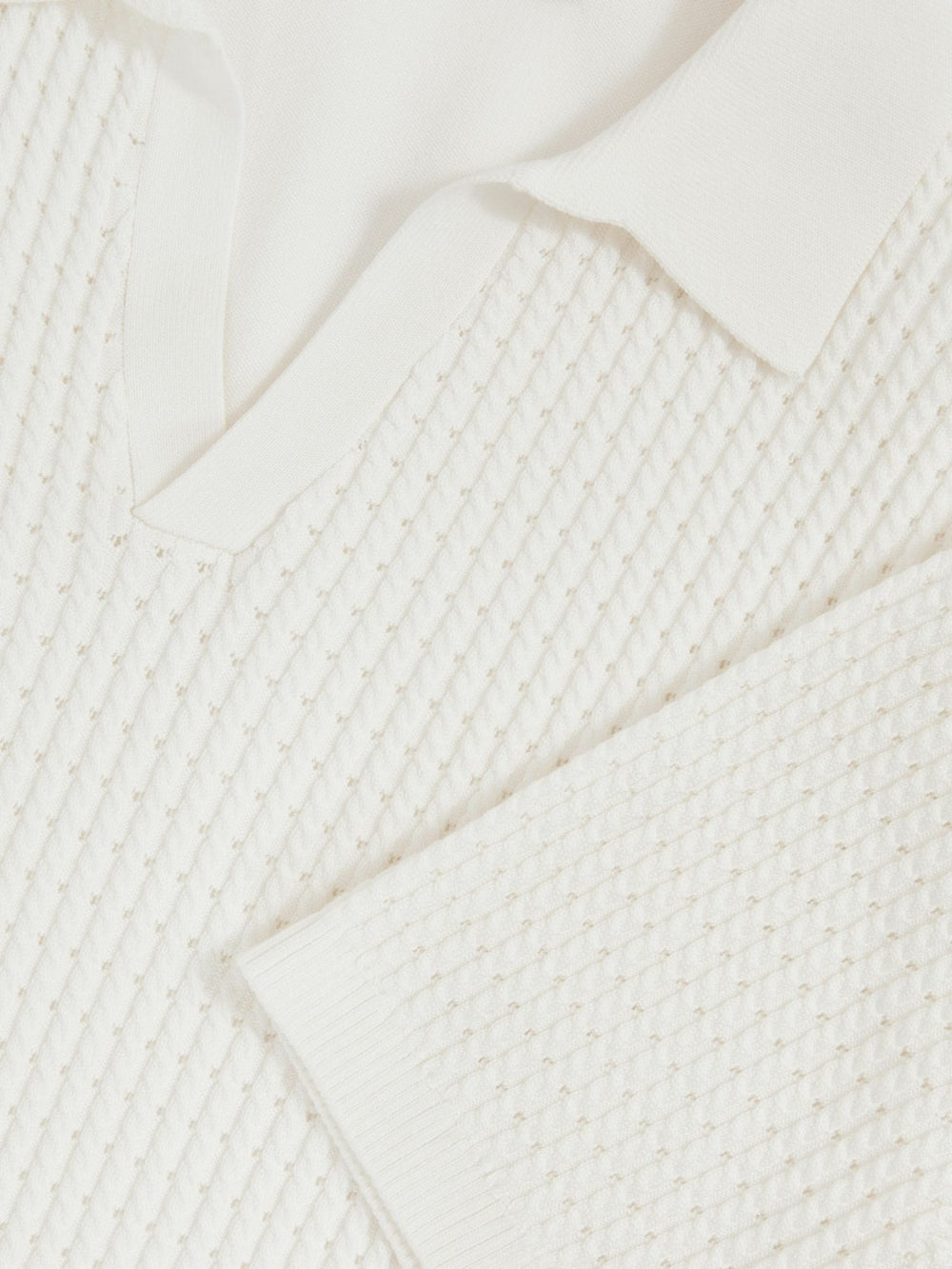 Micro-Cable Open-Collar Cotton-Blend Shirt in White