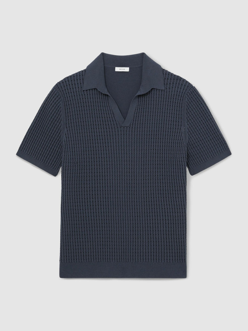 Micro-Cable Open-Collar Cotton-Blend Shirt in Dark Airforce Blue