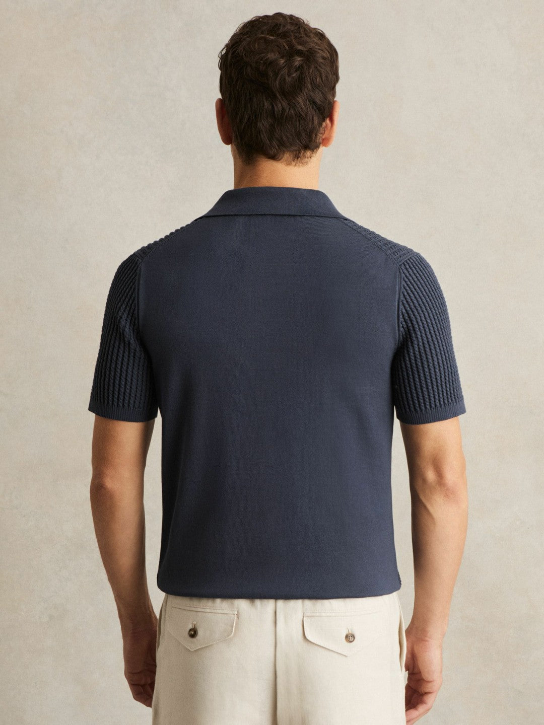 Micro-Cable Open-Collar Cotton-Blend Shirt in Dark Airforce Blue