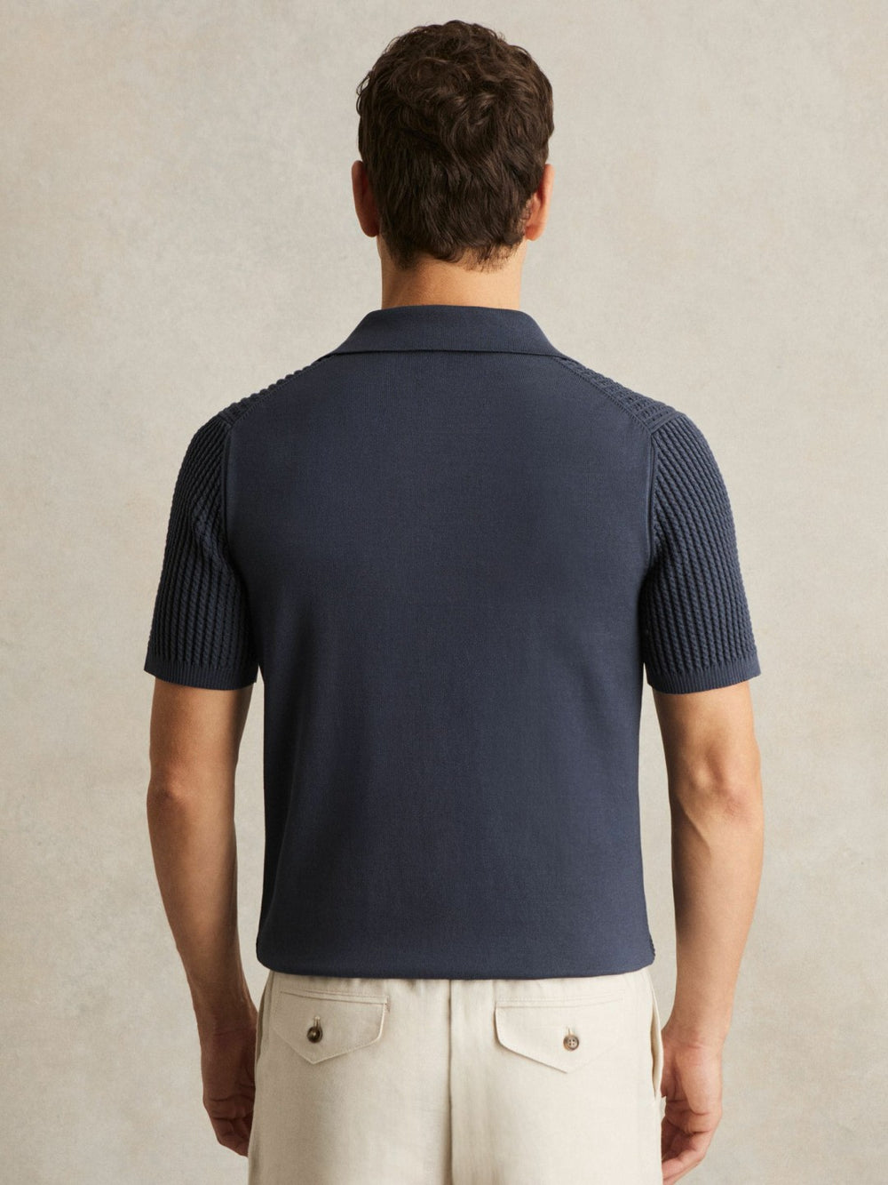 Micro-Cable Open-Collar Cotton-Blend Shirt in Dark Airforce Blue