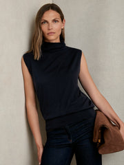Wool Slouched Sleeveless Top in Navy
