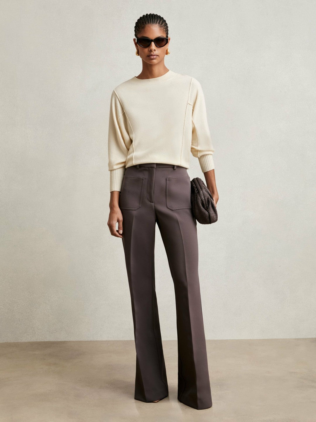 Wool-Blend Reverse-Seam Batwing Jumper With Cashmere in Cream