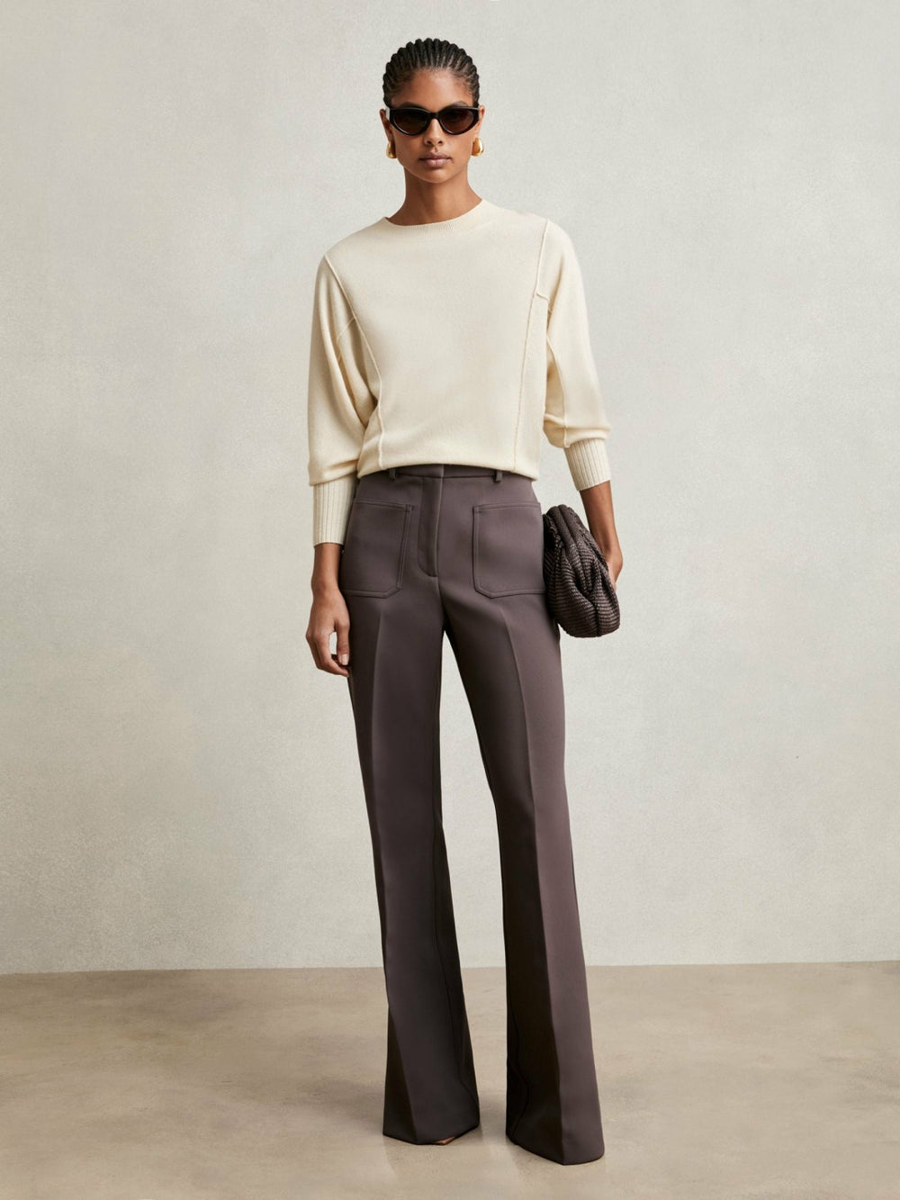 Wool-Blend Reverse-Seam Batwing Jumper With Cashmere in Cream