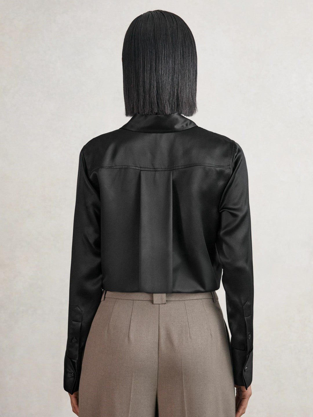 Silk-Satin Concealed-Placket Shirt in Black