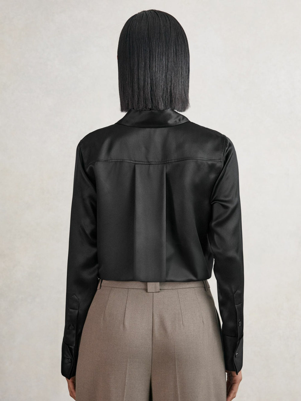 Silk-Satin Concealed-Placket Shirt in Black