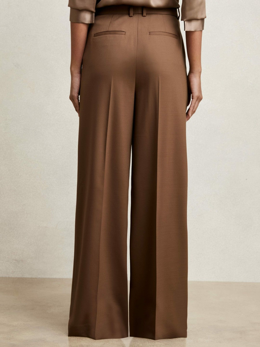 Petite Wool-Blend Wide-Leg Suit Trousers in Tan