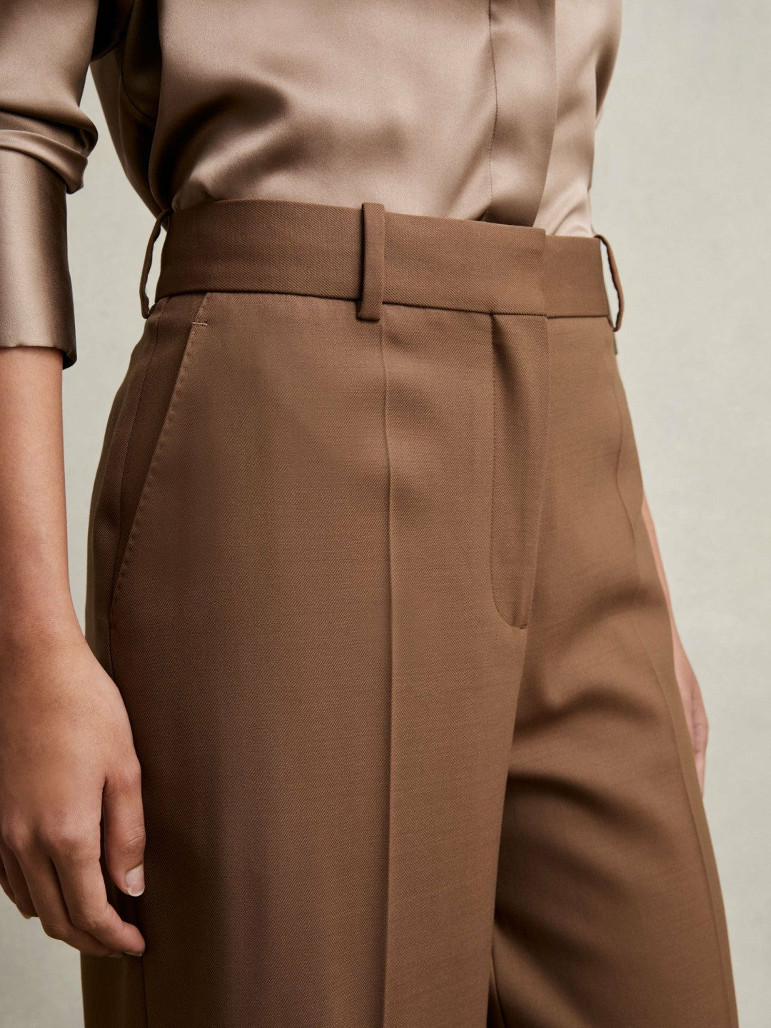 Petite Wool-Blend Wide-Leg Suit Trousers in Tan