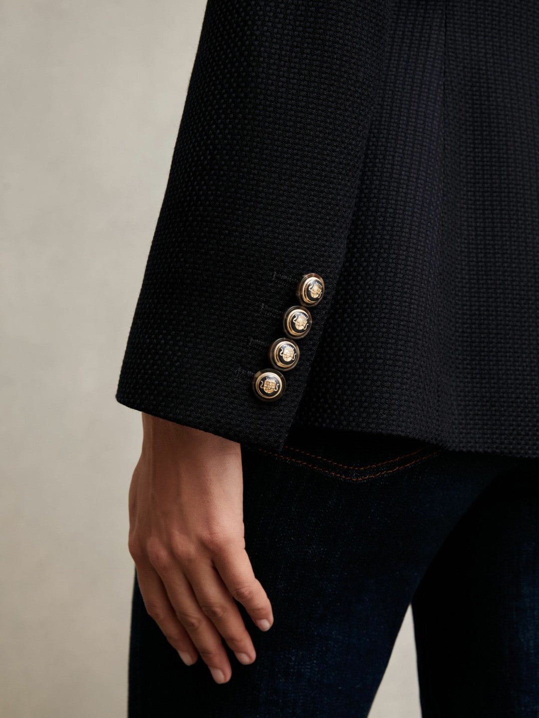 Single-Breasted Textured Blazer Wool-Blend in Navy