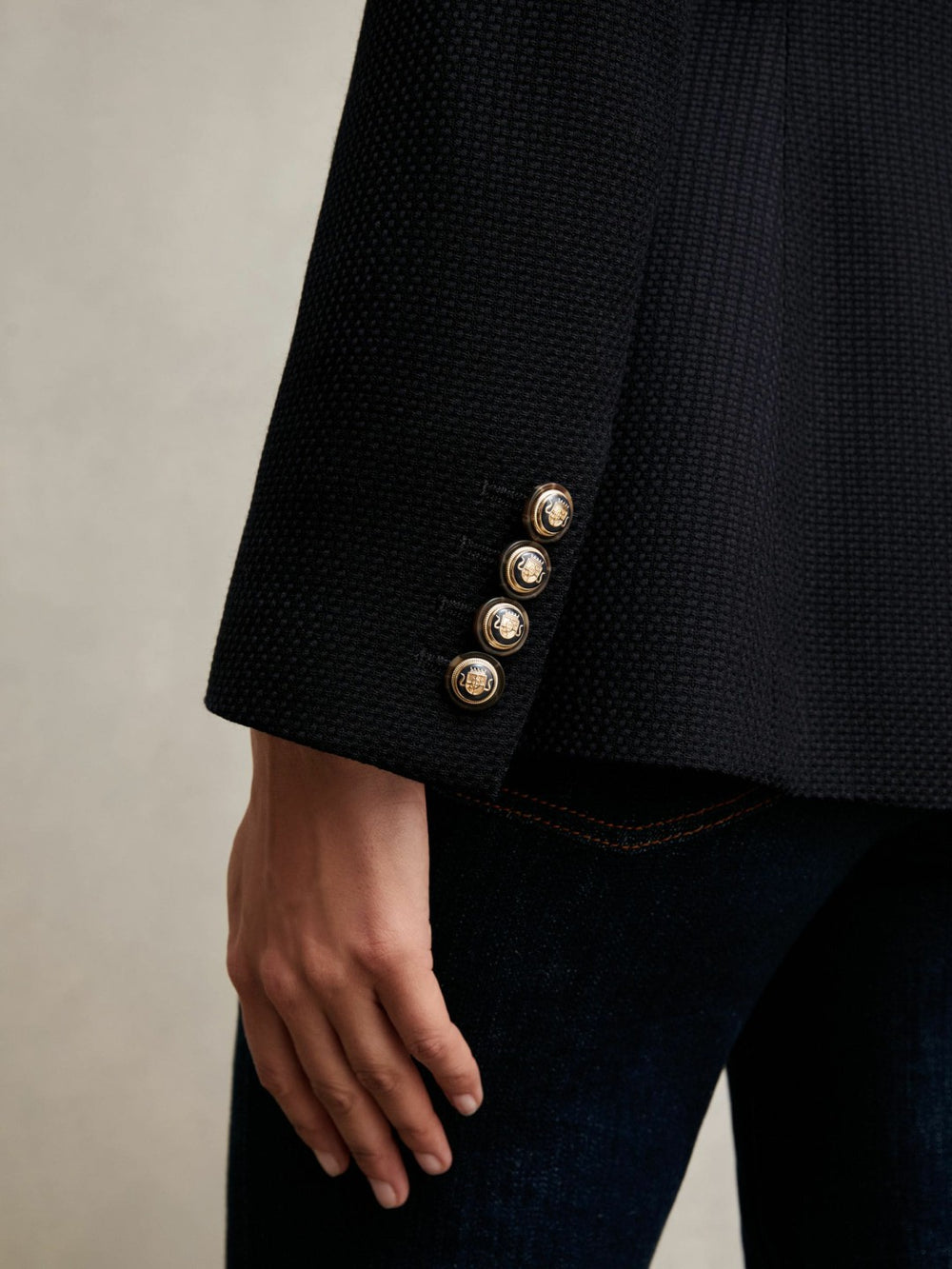Single-Breasted Textured Blazer Wool-Blend in Navy