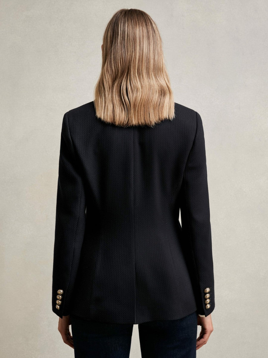 Single-Breasted Textured Blazer Wool-Blend in Navy