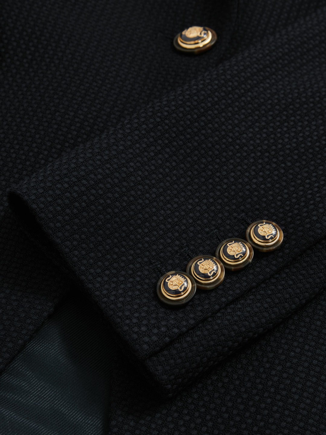 Single-Breasted Textured Blazer Wool-Blend in Navy