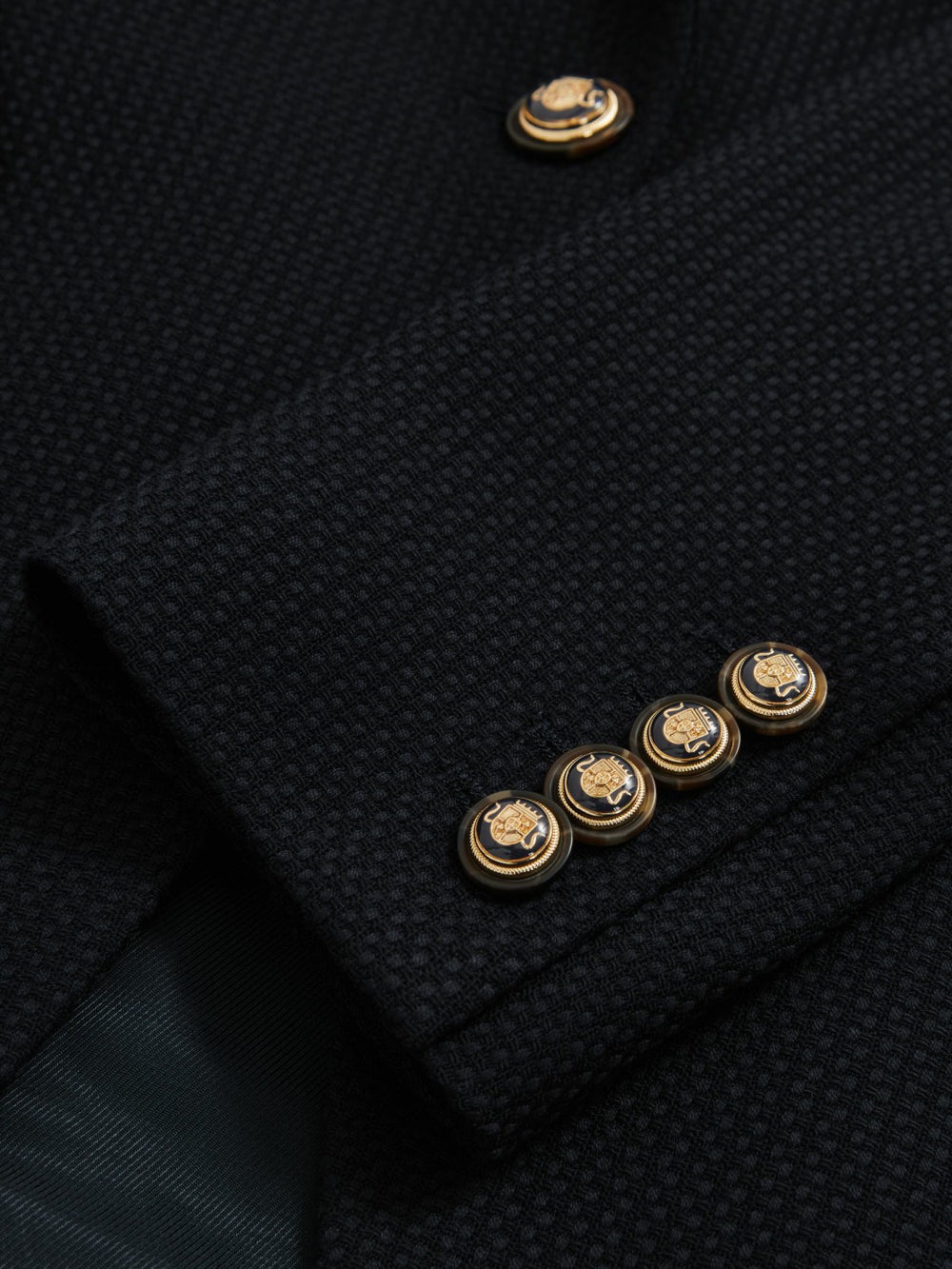Single-Breasted Textured Blazer Wool-Blend in Navy