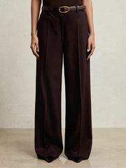 Wool-Blend Wide-Leg Suit Trousers in Aubergine