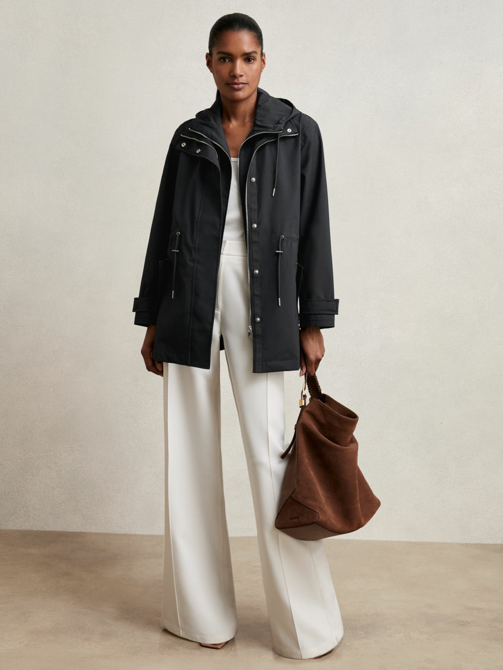 Removable-Hood Rain Coat in Navy