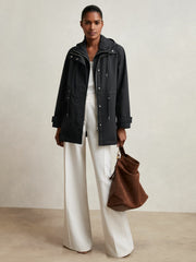 Removable-Hood Rain Coat in Navy