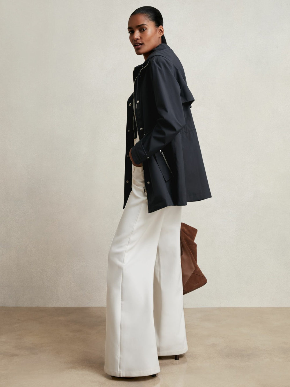Removable-Hood Rain Coat in Navy