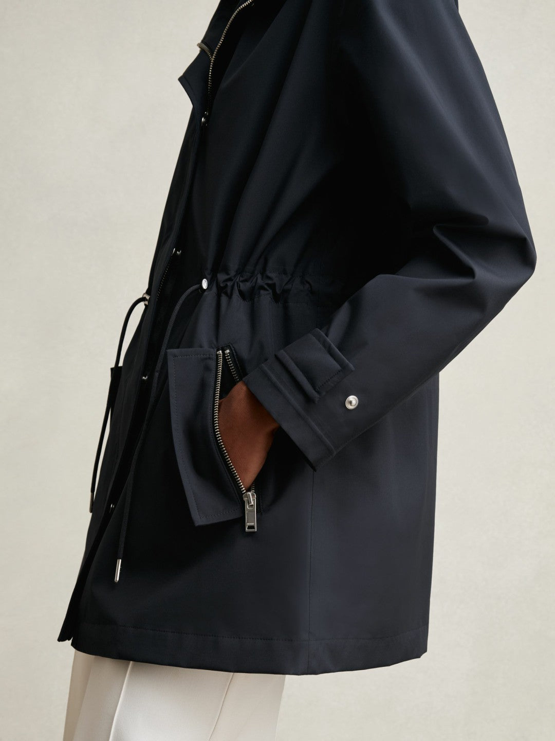 Removable-Hood Rain Coat in Navy