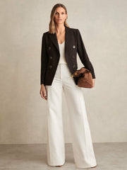 Petite Wool-Blend Double-Breasted Blazer in Chocolate Brown