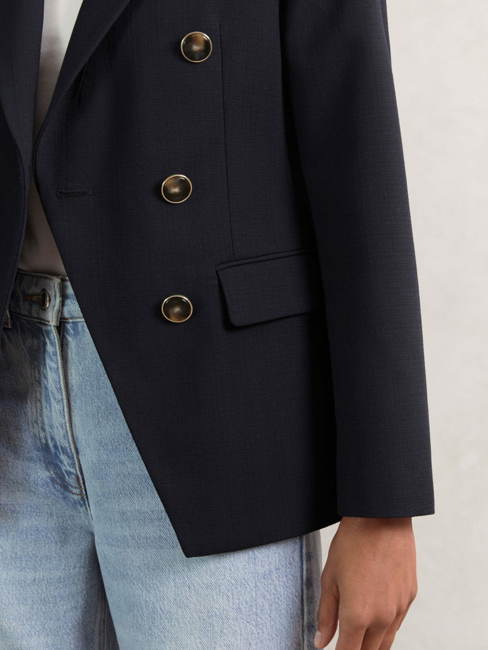 Wool-Blend Double-Breasted Blazer in Navy