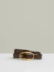 Patent Leather Oval Buckle Belt in Chocolate