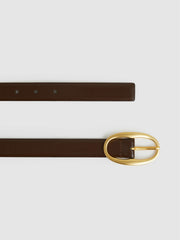 Patent Leather Oval Buckle Belt in Chocolate
