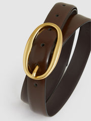 Patent Leather Oval Buckle Belt in Chocolate
